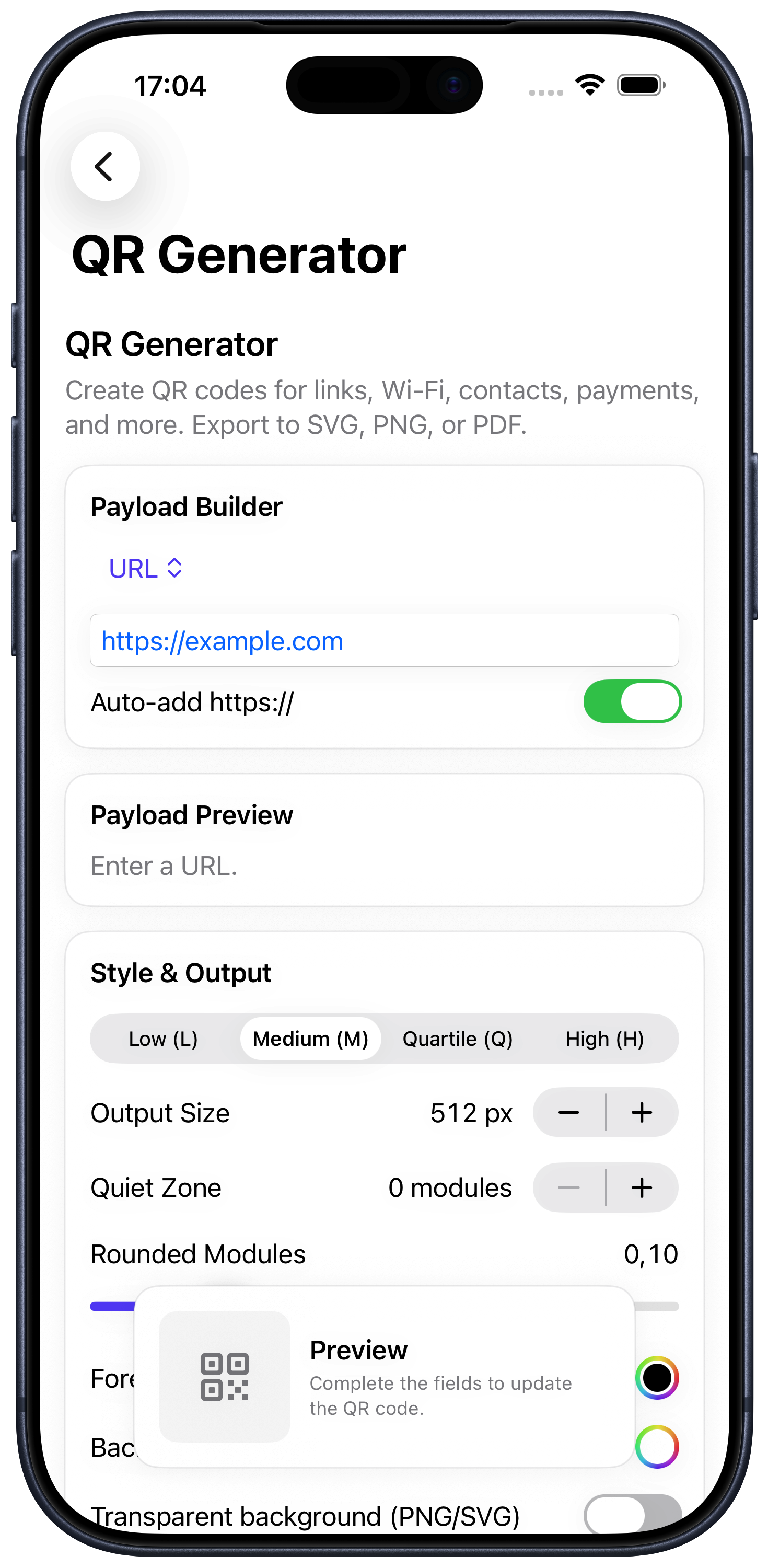 QR Generator on iPhone