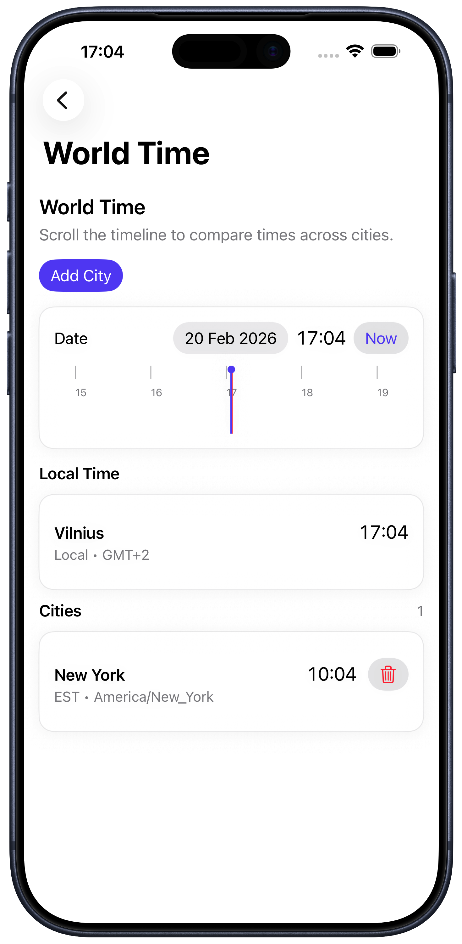 World Time on iPhone