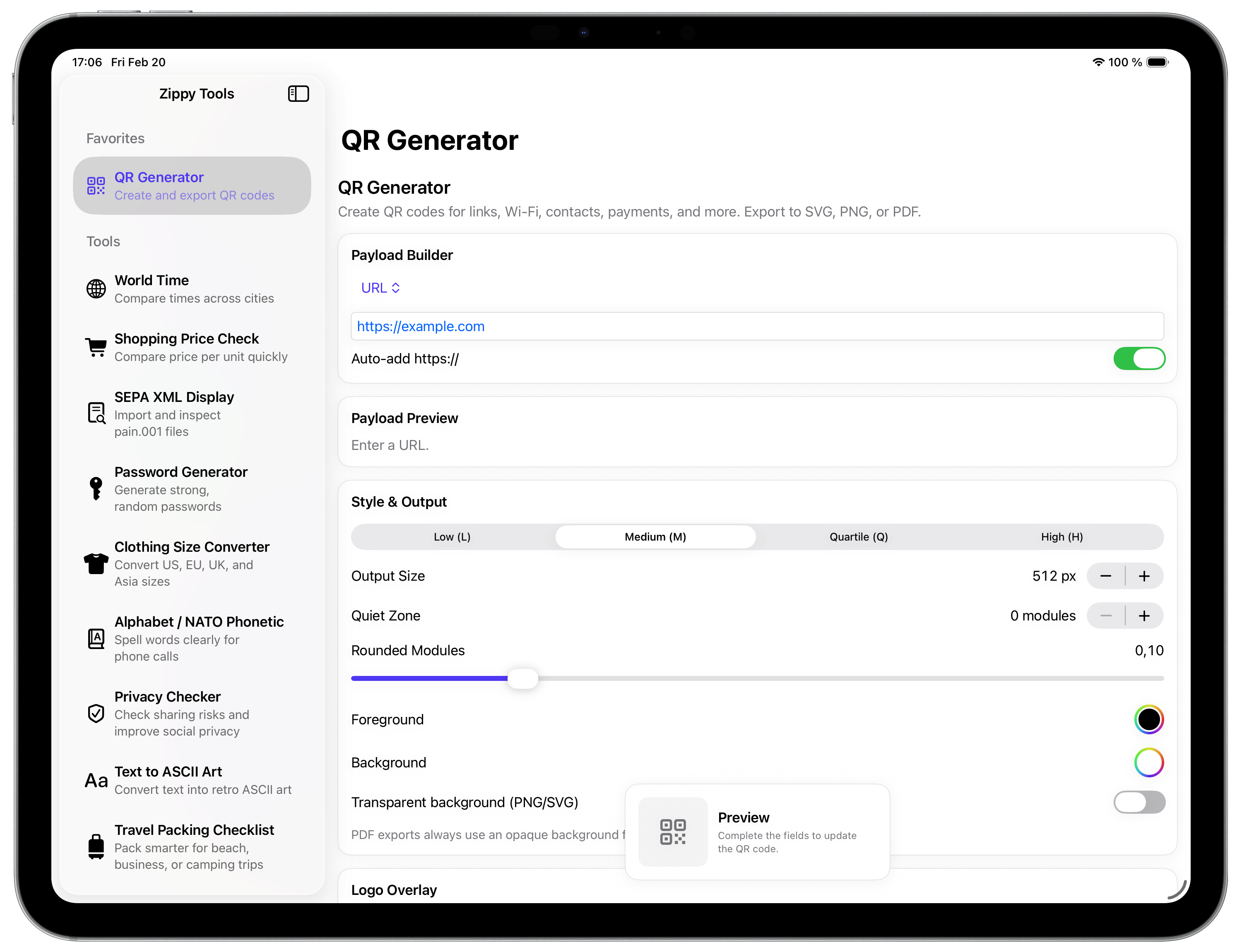 QR Generator on iPad